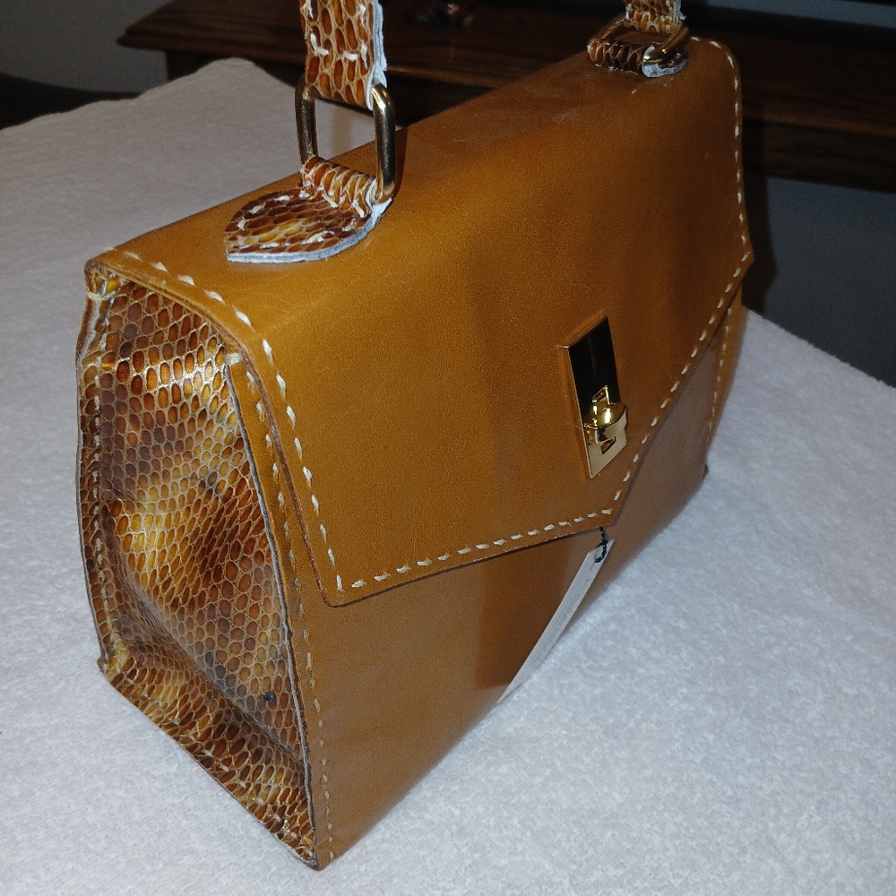 Kasanova 25 Women's Mango And Snake Skin Leather Handbag - Picture 3 of 8